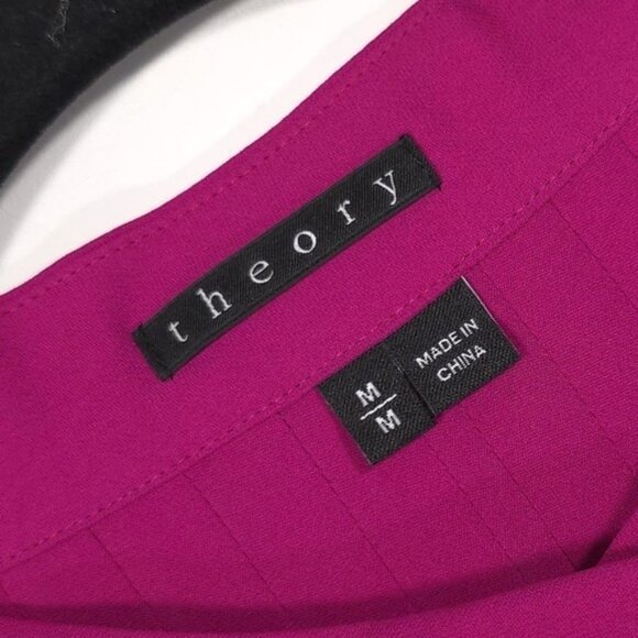 Theory Women's Top 100% SILK Pleated MEDIUM Shirt Hidden Button LS Pink Fuchsia - Picture 3 of 10